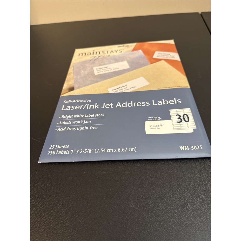 Mainstays Laser/Inkjet Address Labels 25 Sheets 750 Labels